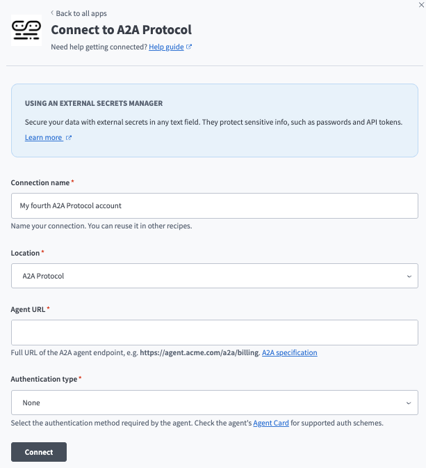 A2A Protocol connection setup