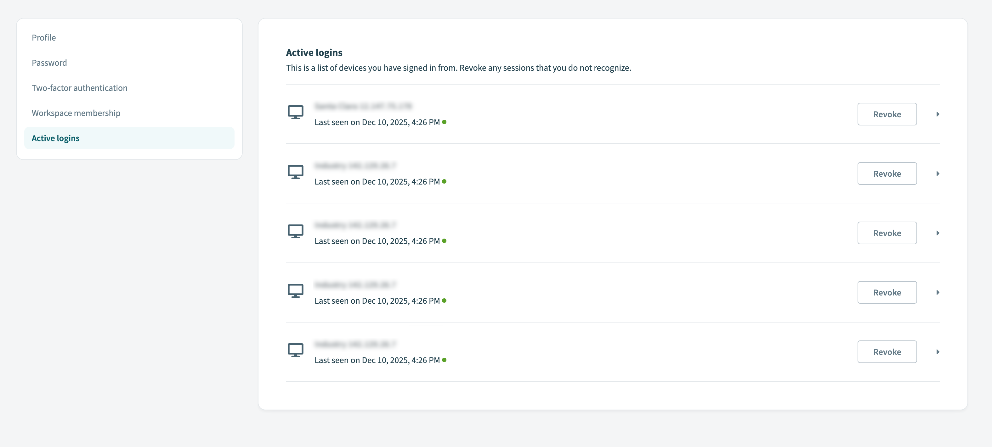 Active logins page