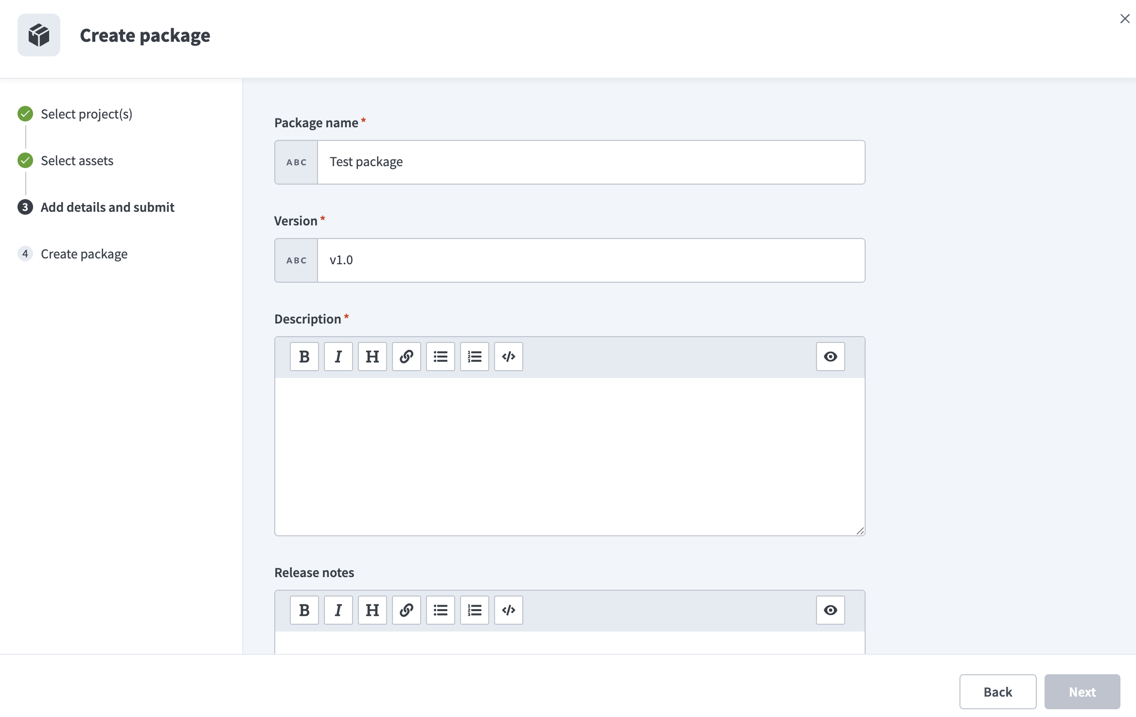 Add package details