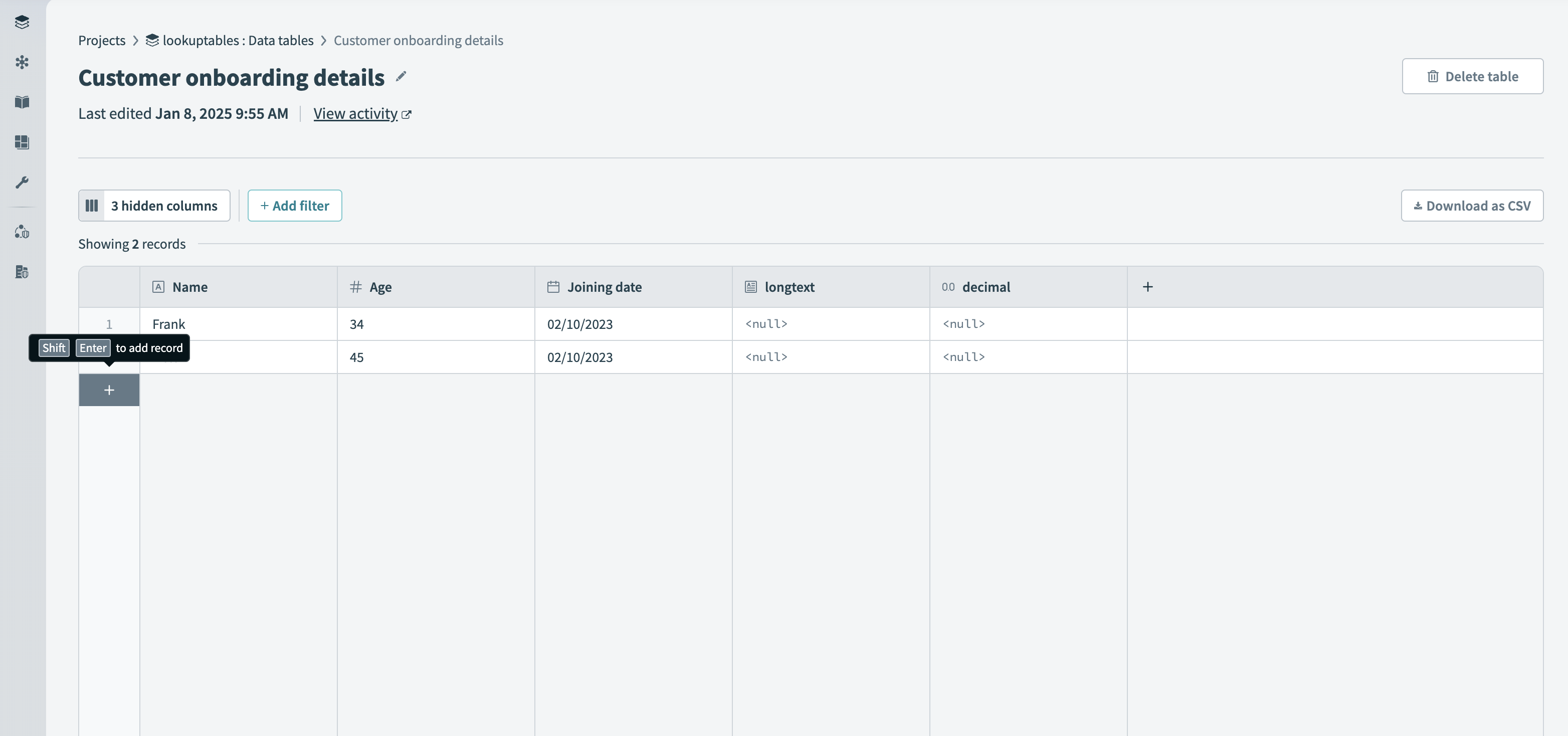 Data tables