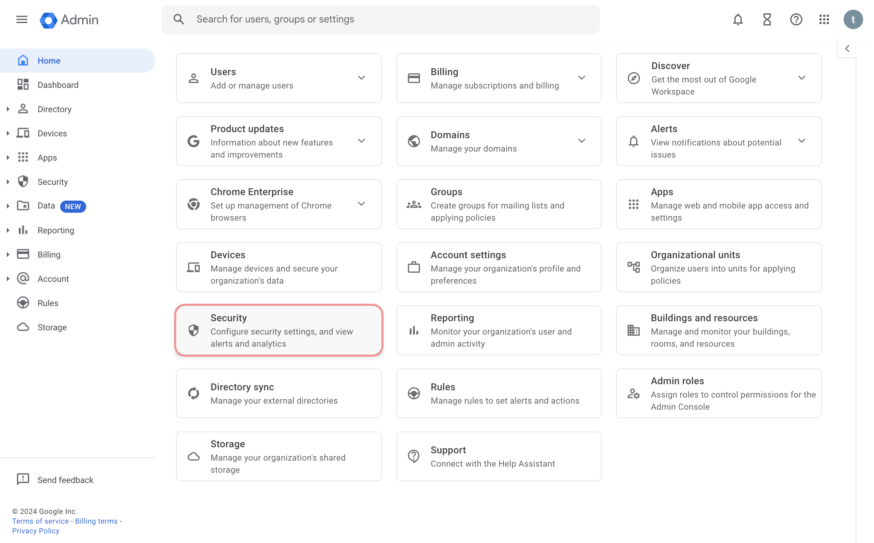 Google 管理コンソールへのログイン
