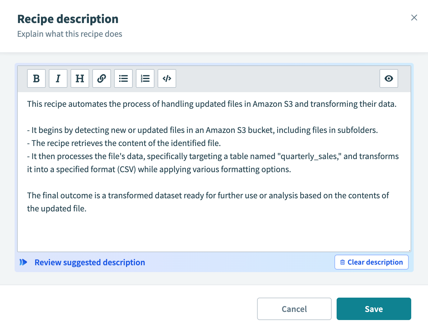Generate recipe description