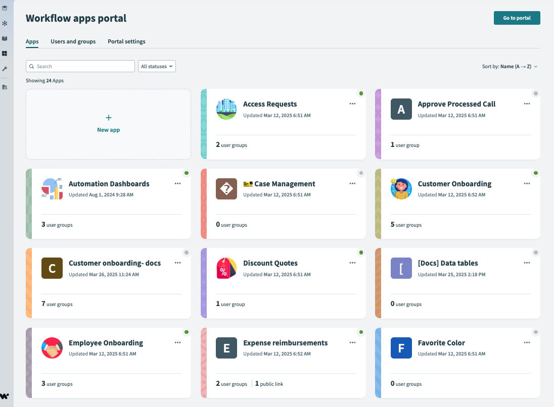 Apps landing page
