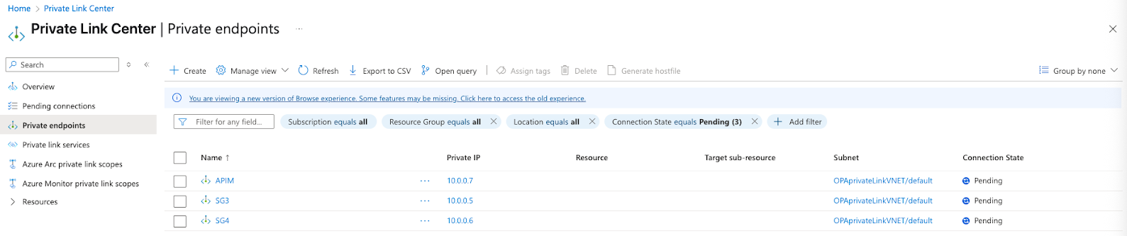 Pending endpoints