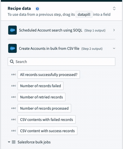 Salesforce のバルク操作の出力データツリー