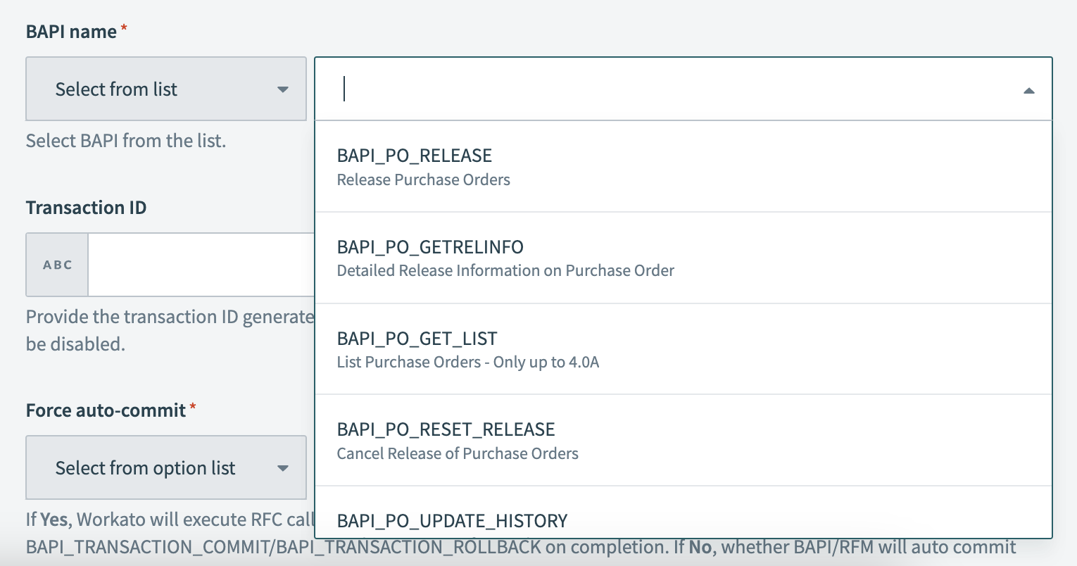 bapi name drop-down