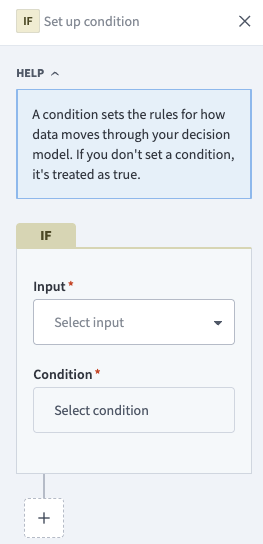 The condition configuration sidebar