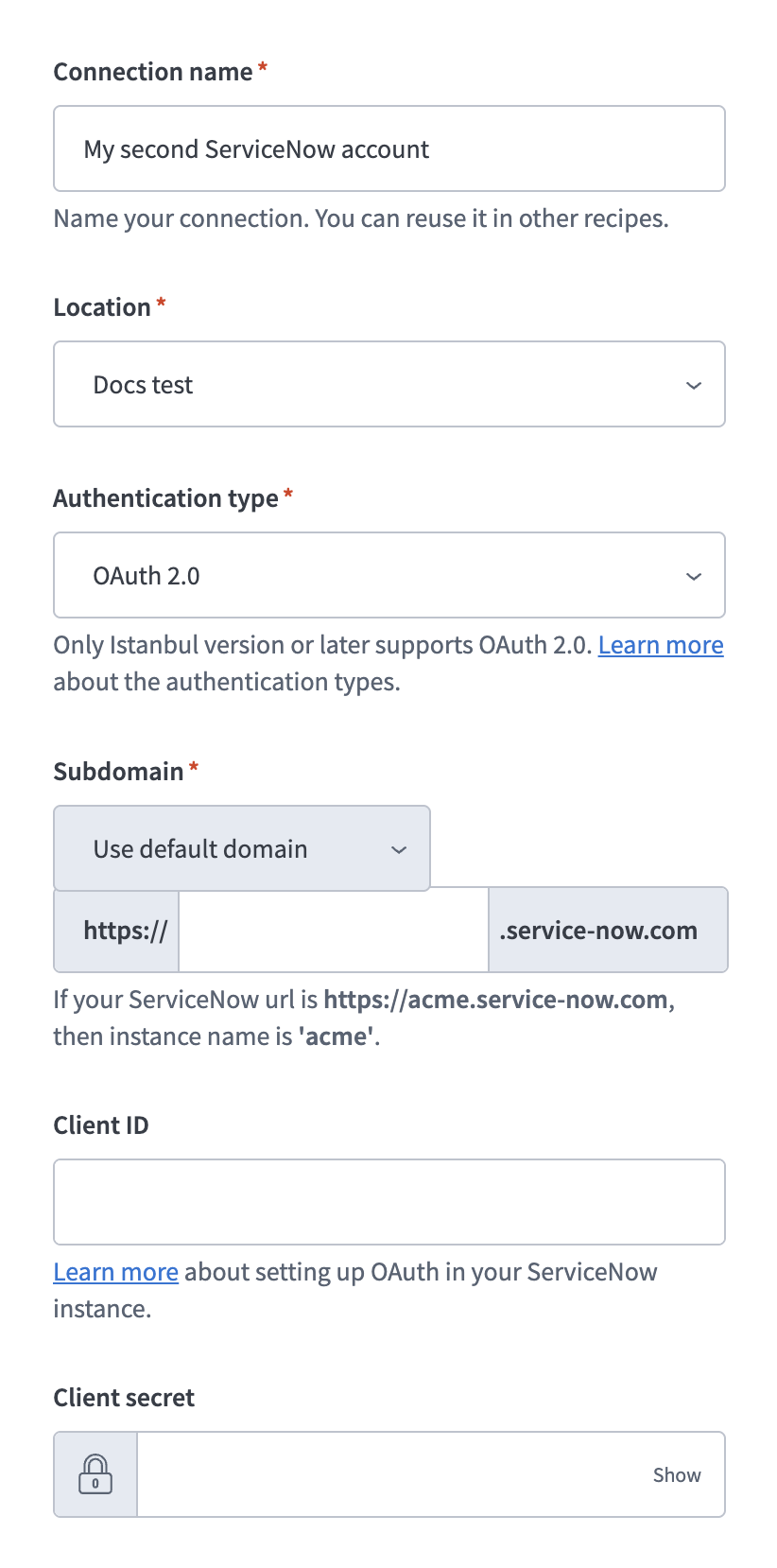Configure your ServiceNow connection