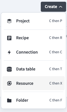 Click Create > Resource