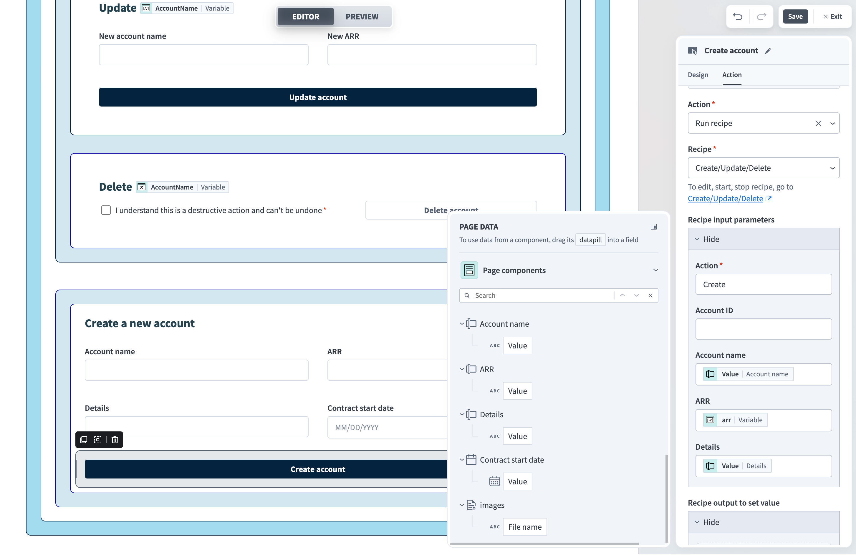 Create account button configuration