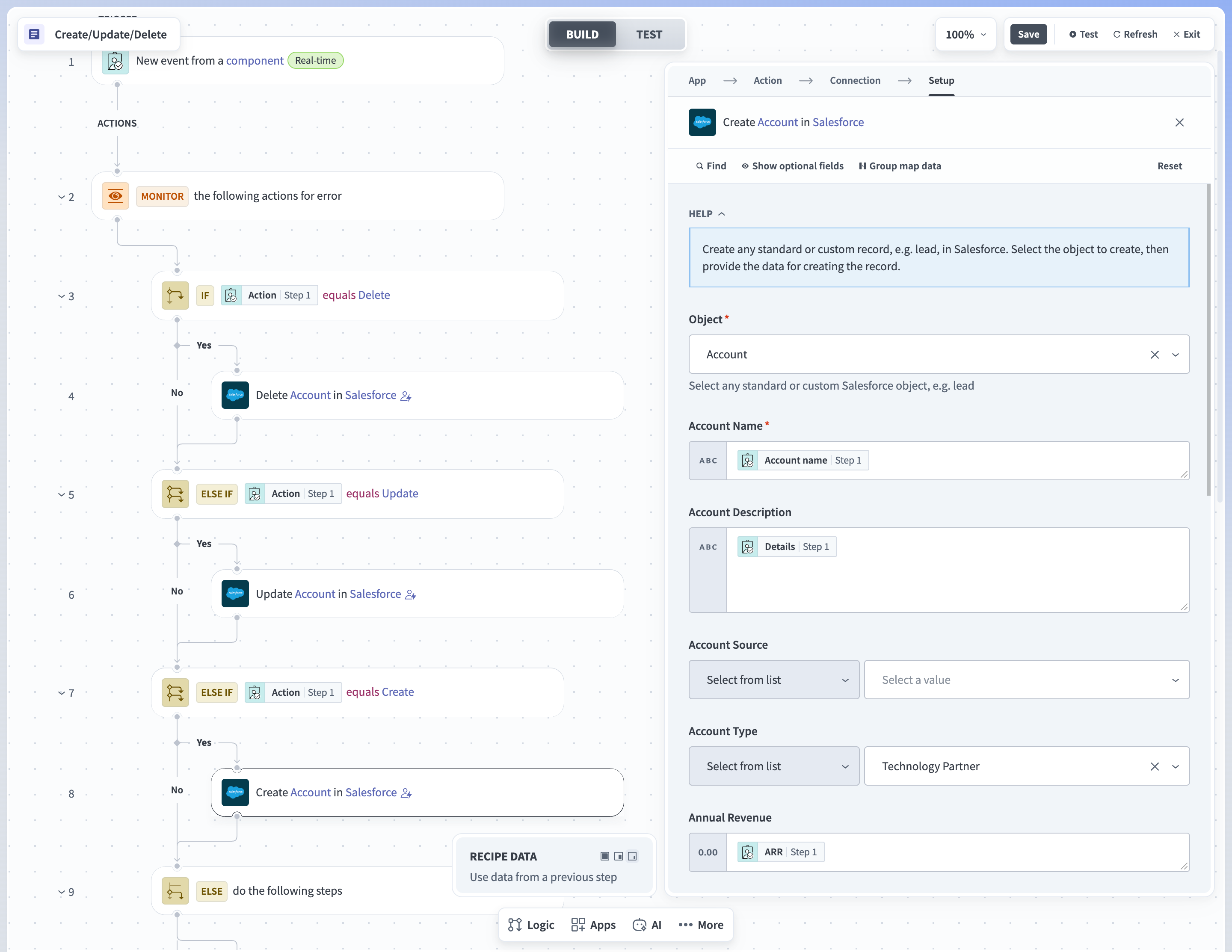 Create account in Salesforce action