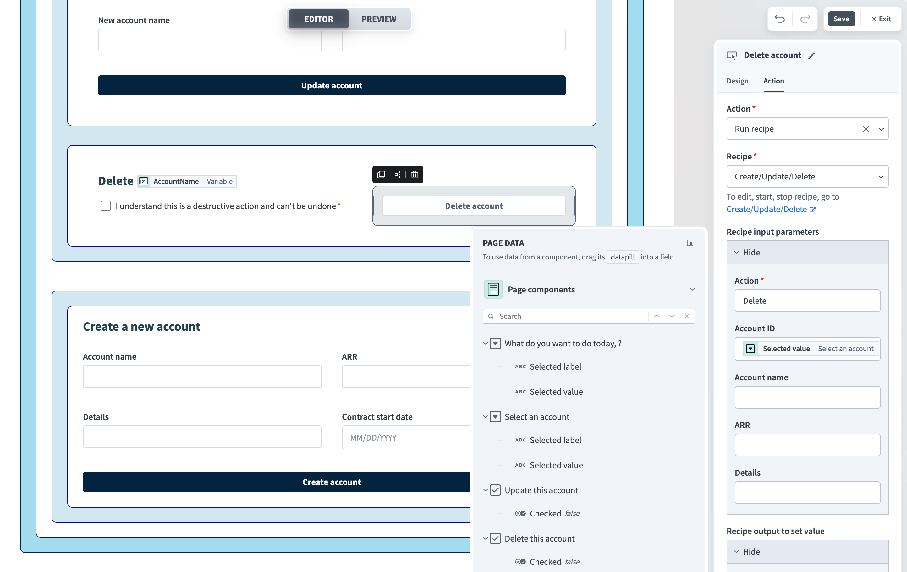 Delete account button configuration