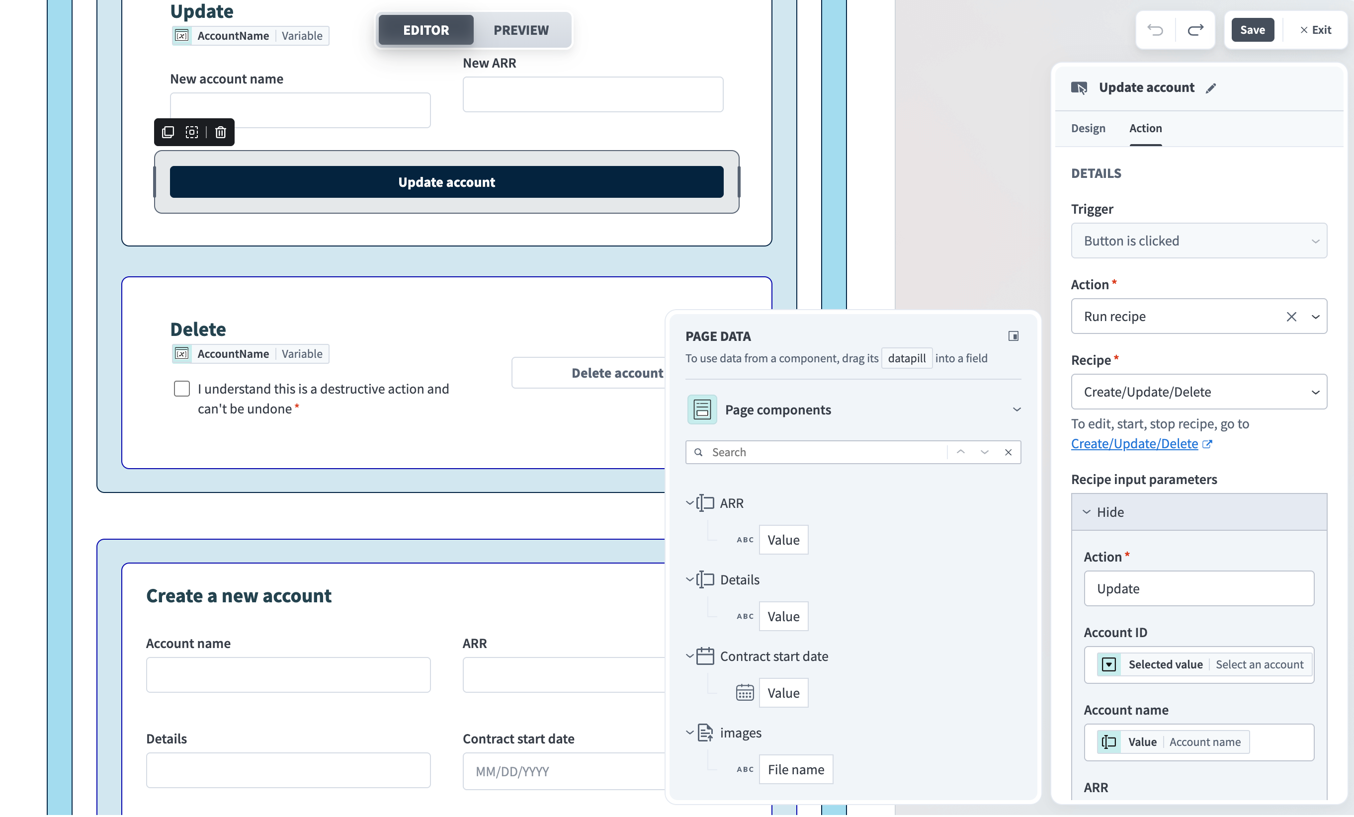 Update account button configuration