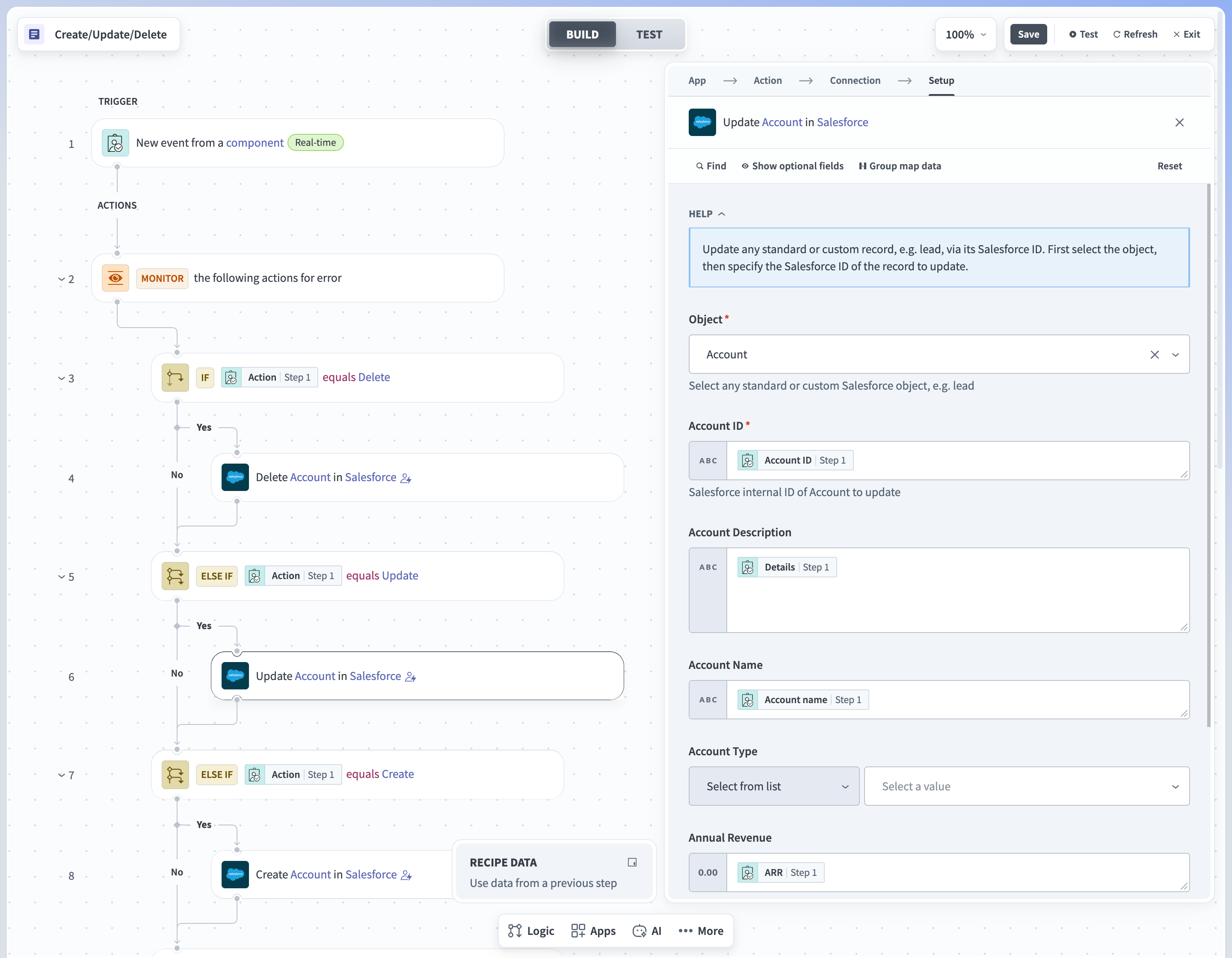 Update account in Salesforce action