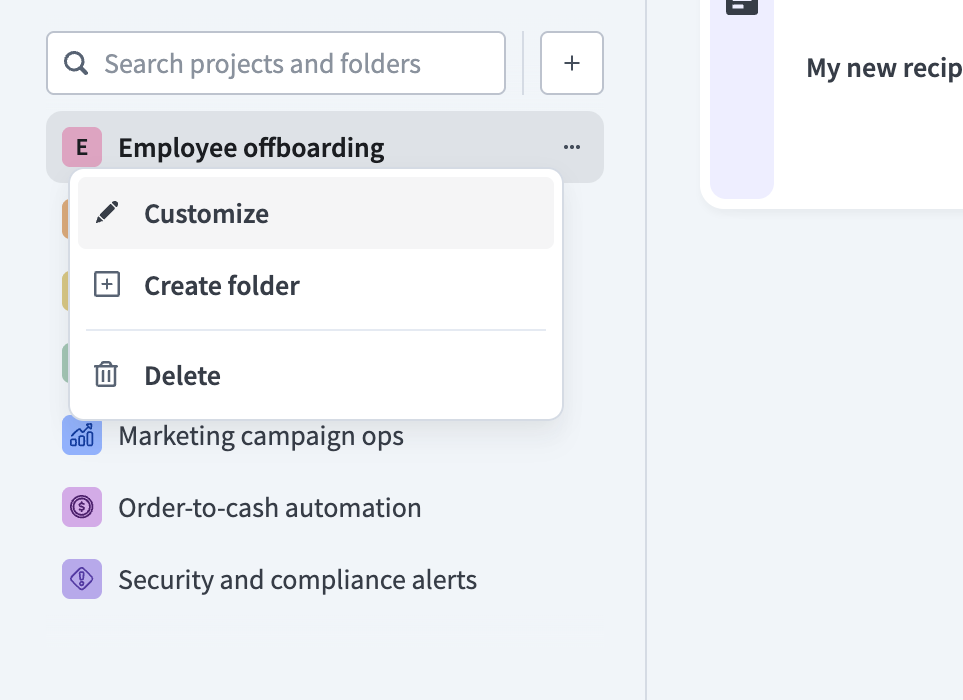 Customize project sidebar