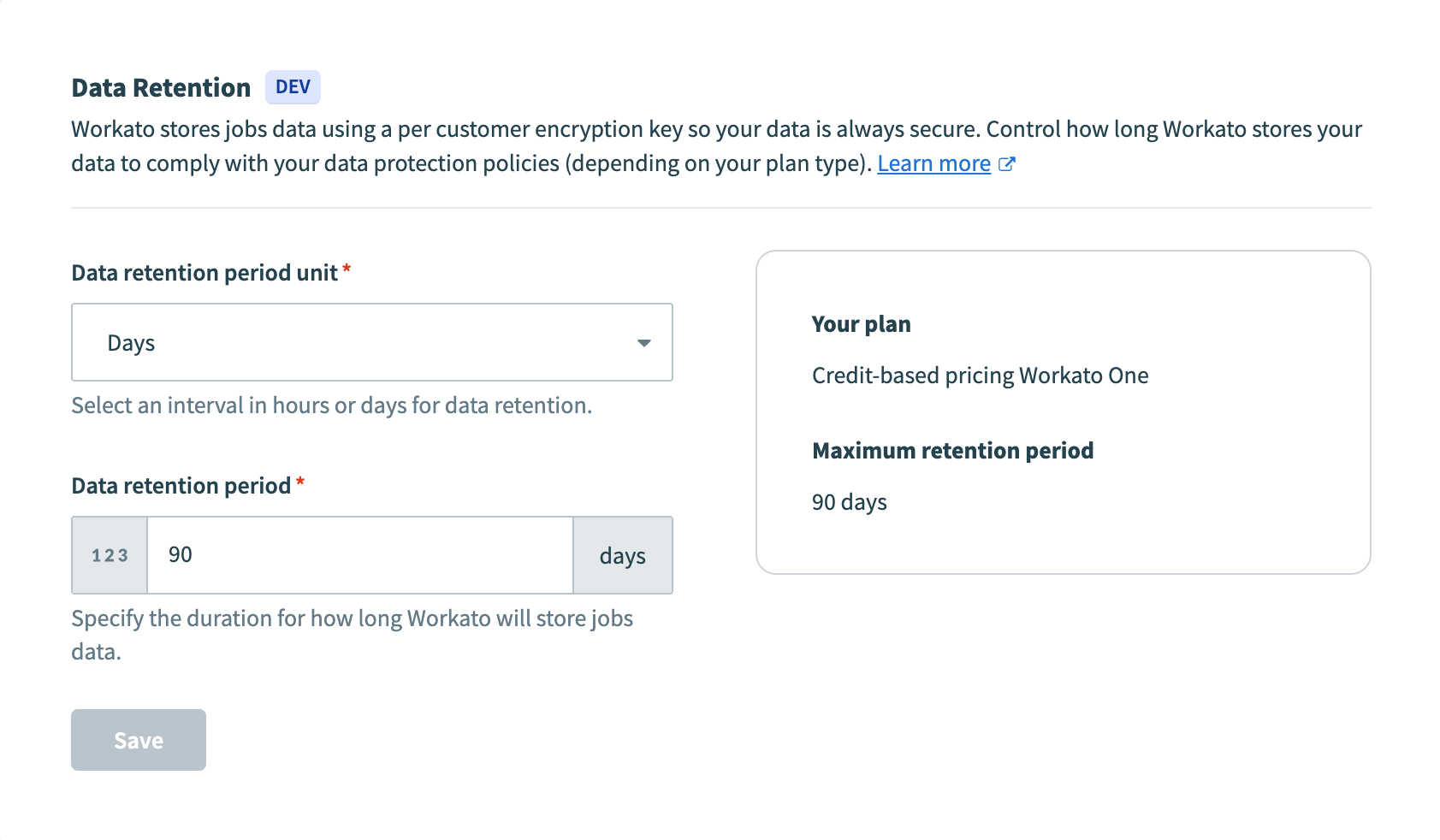 Data retention settings