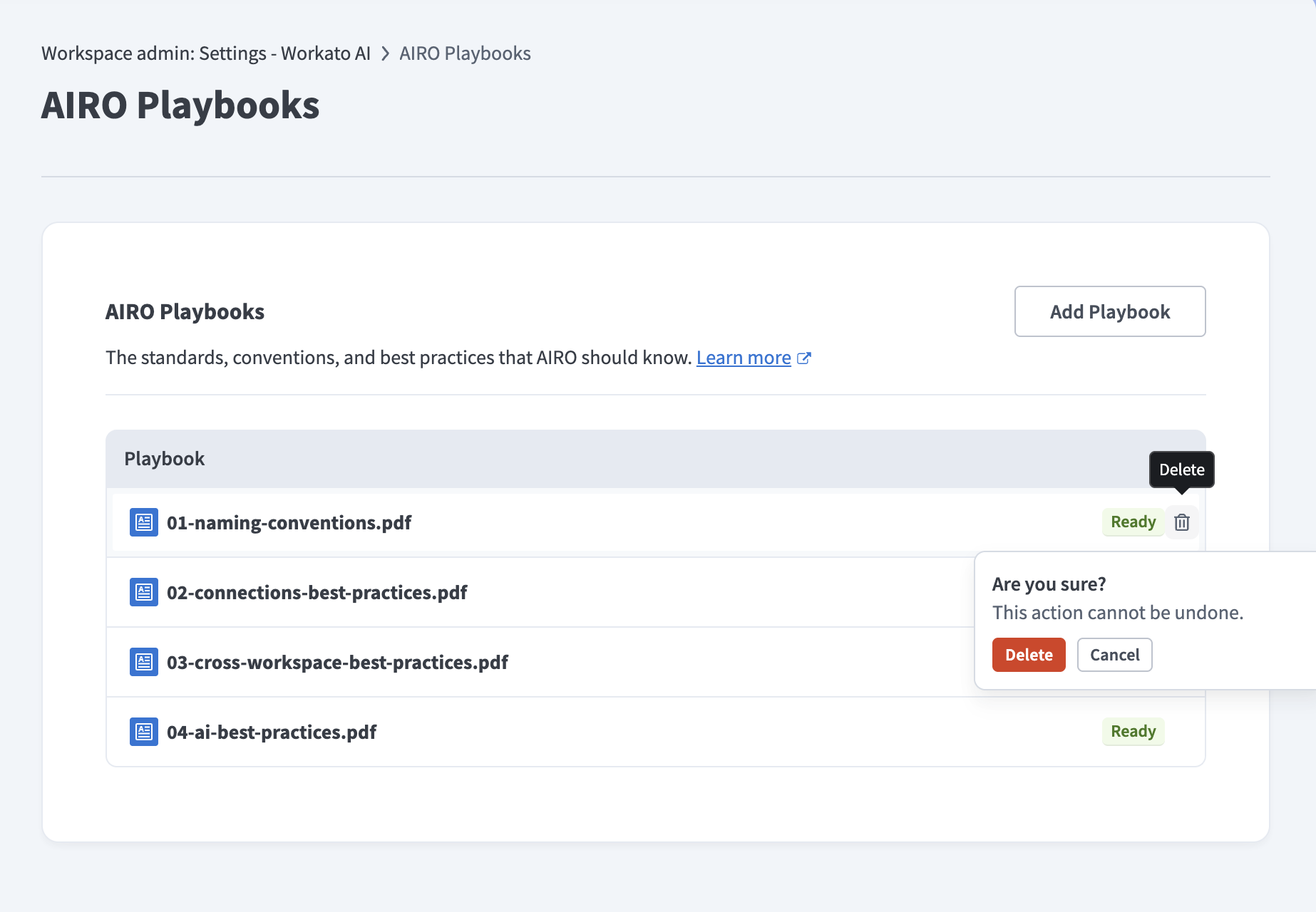 Confirm the playbook deletion