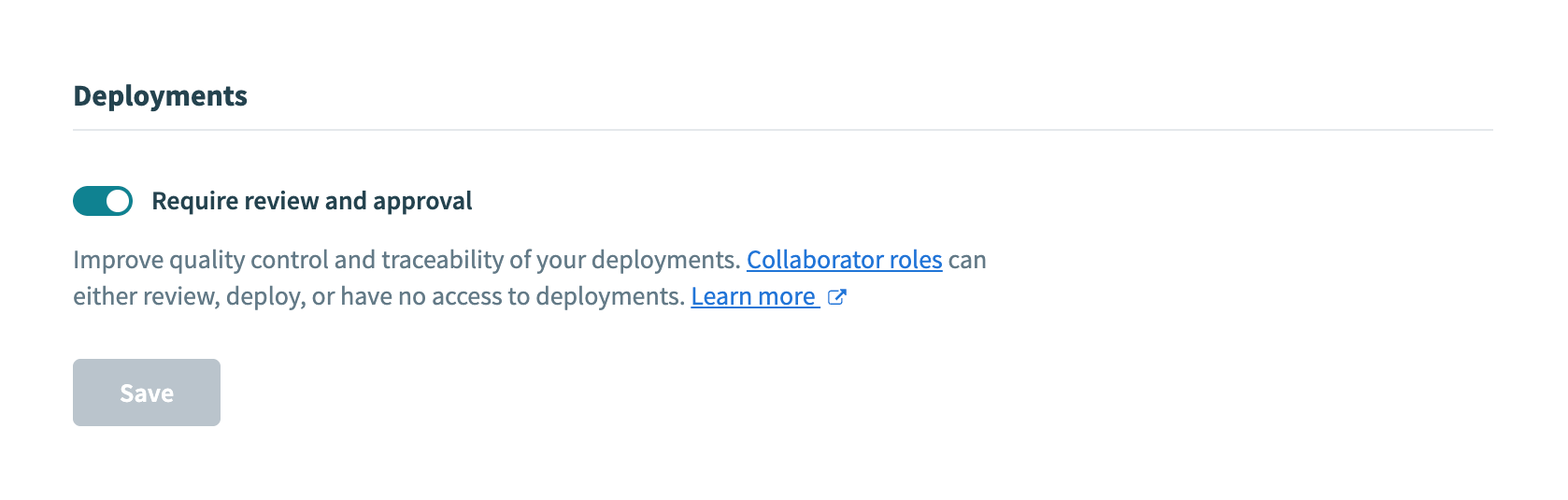 Deployments settings