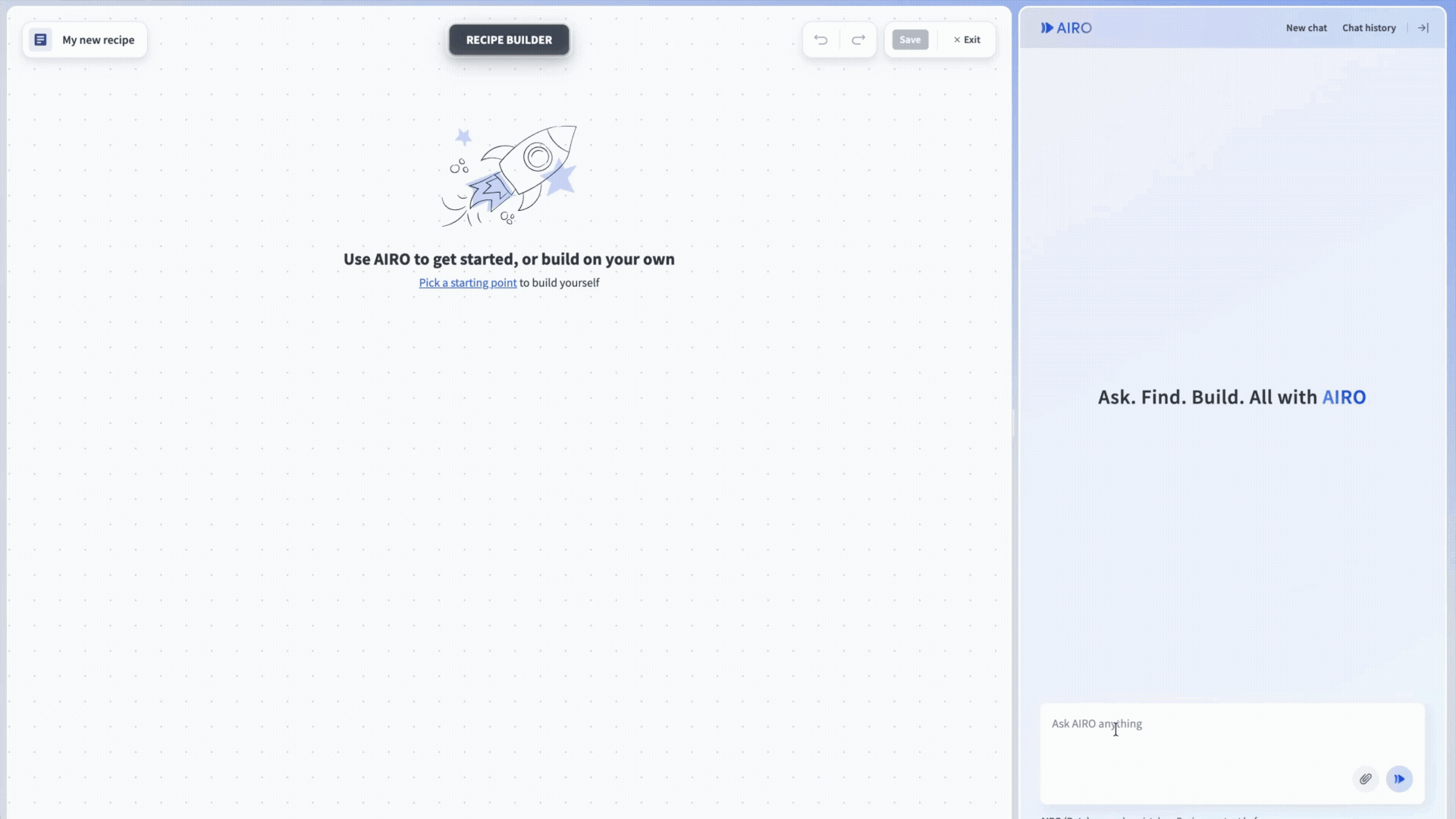 AIRO chat panel with a prompt typed in the message field