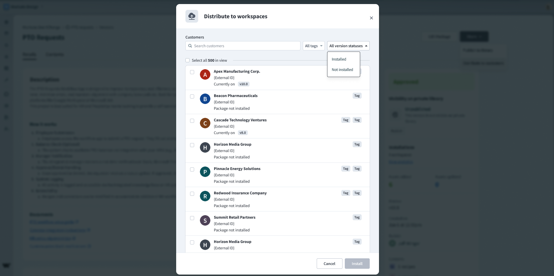 Distribute a package to workspaces