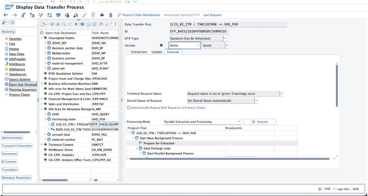 DTP monitor showing completed execution