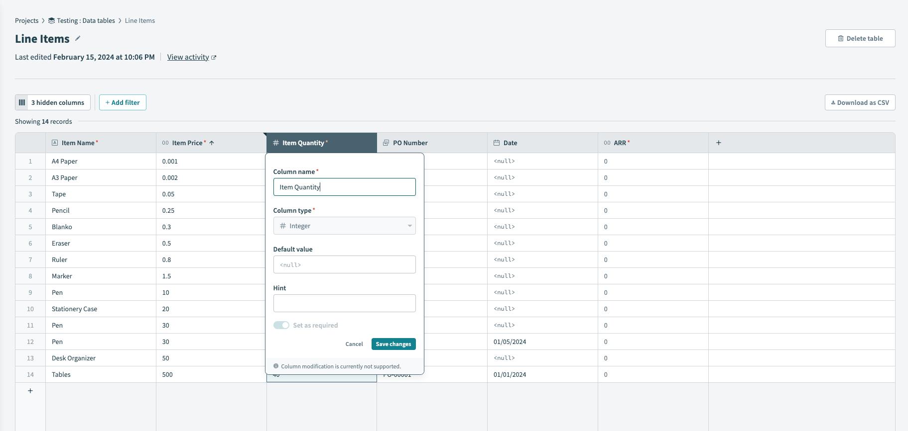 Data tables