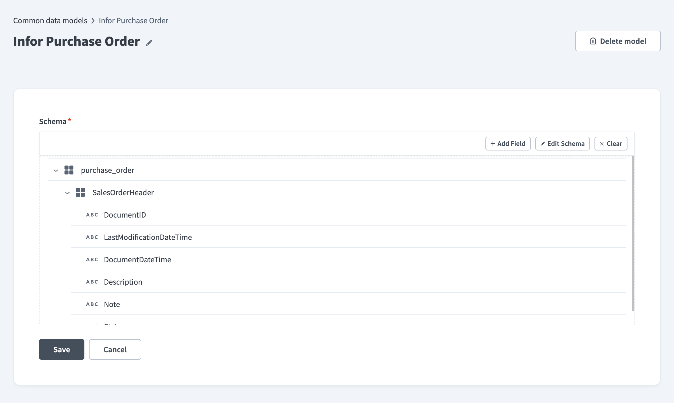 Editing data model