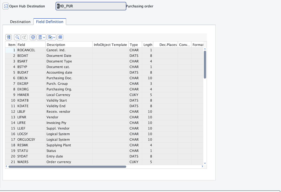 Field definition tab with confirmed mapping