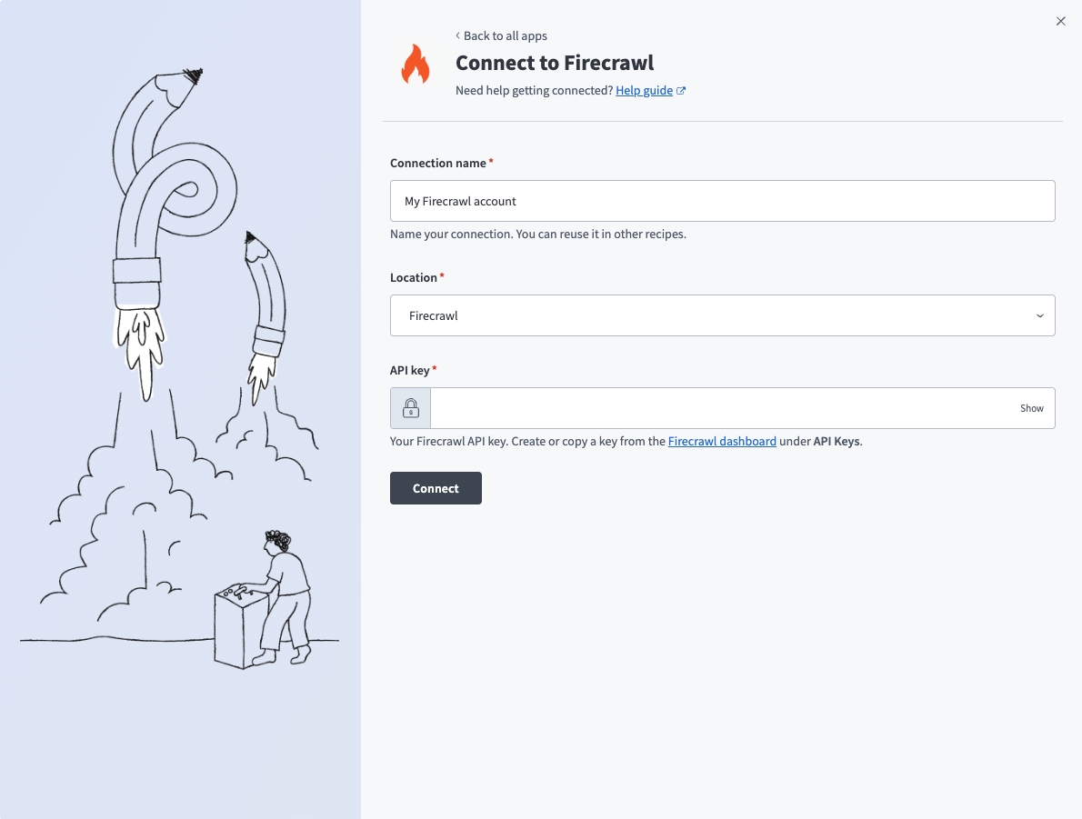 Firecrawl connection setup details