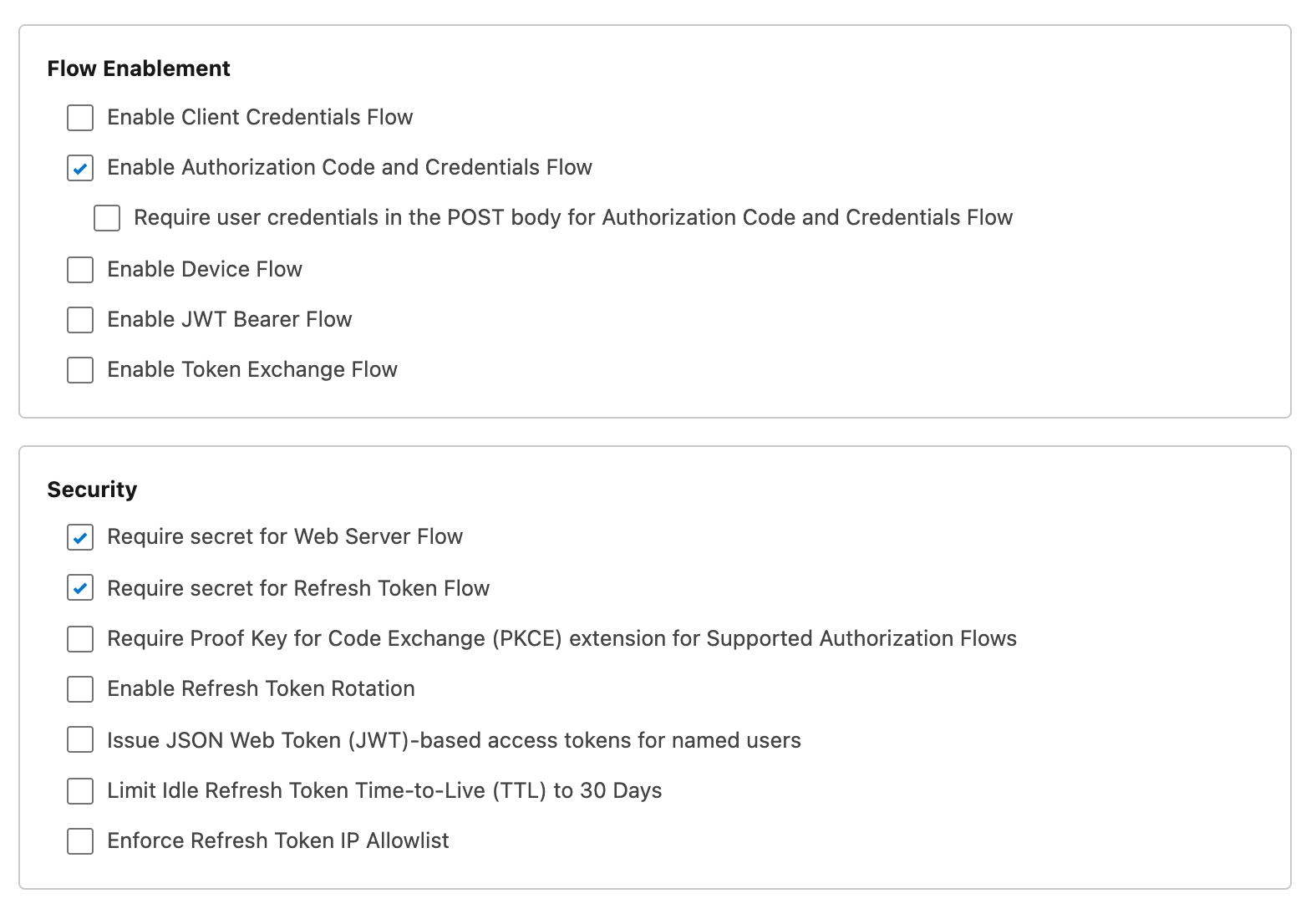 Configure the Flow Enablement and Security fields