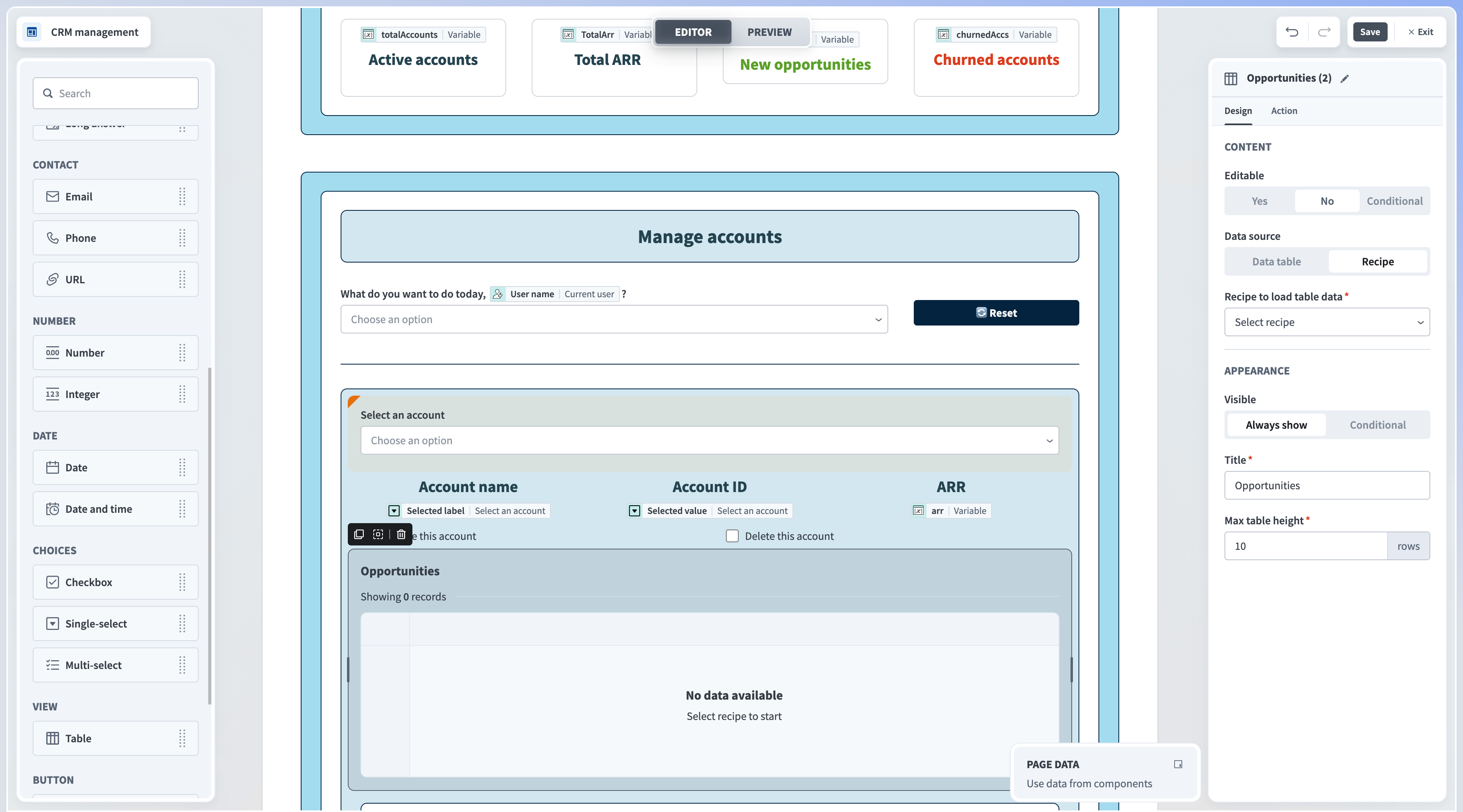Select recipe as the data source