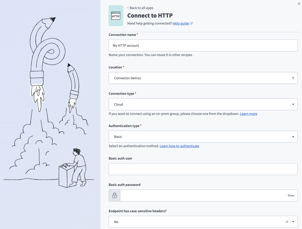 HTTP connector authentication type: Basic