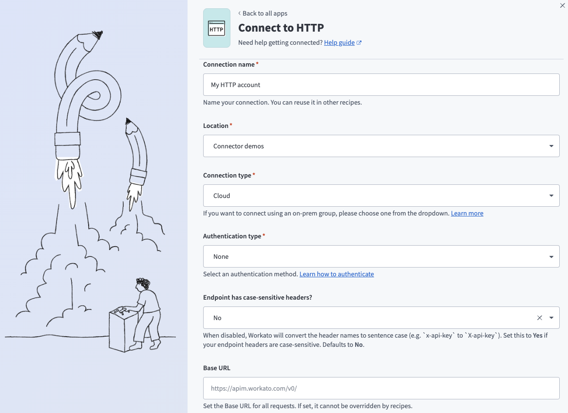 HTTP connector authentication type: None