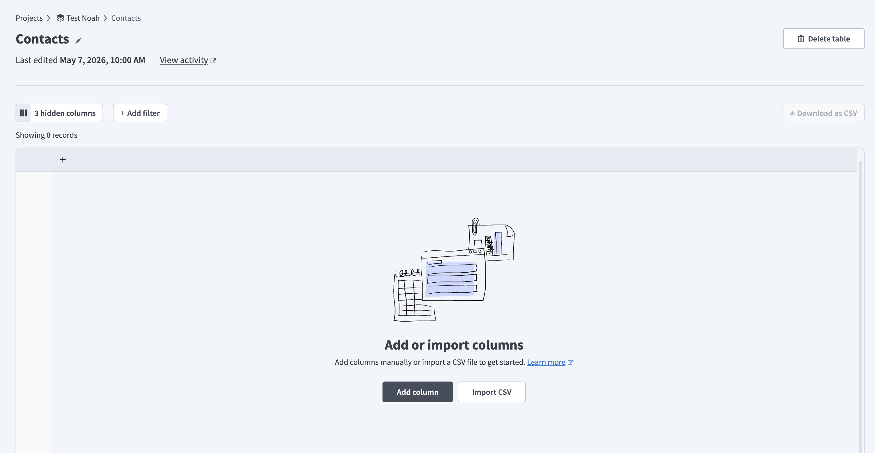 Data tables interface