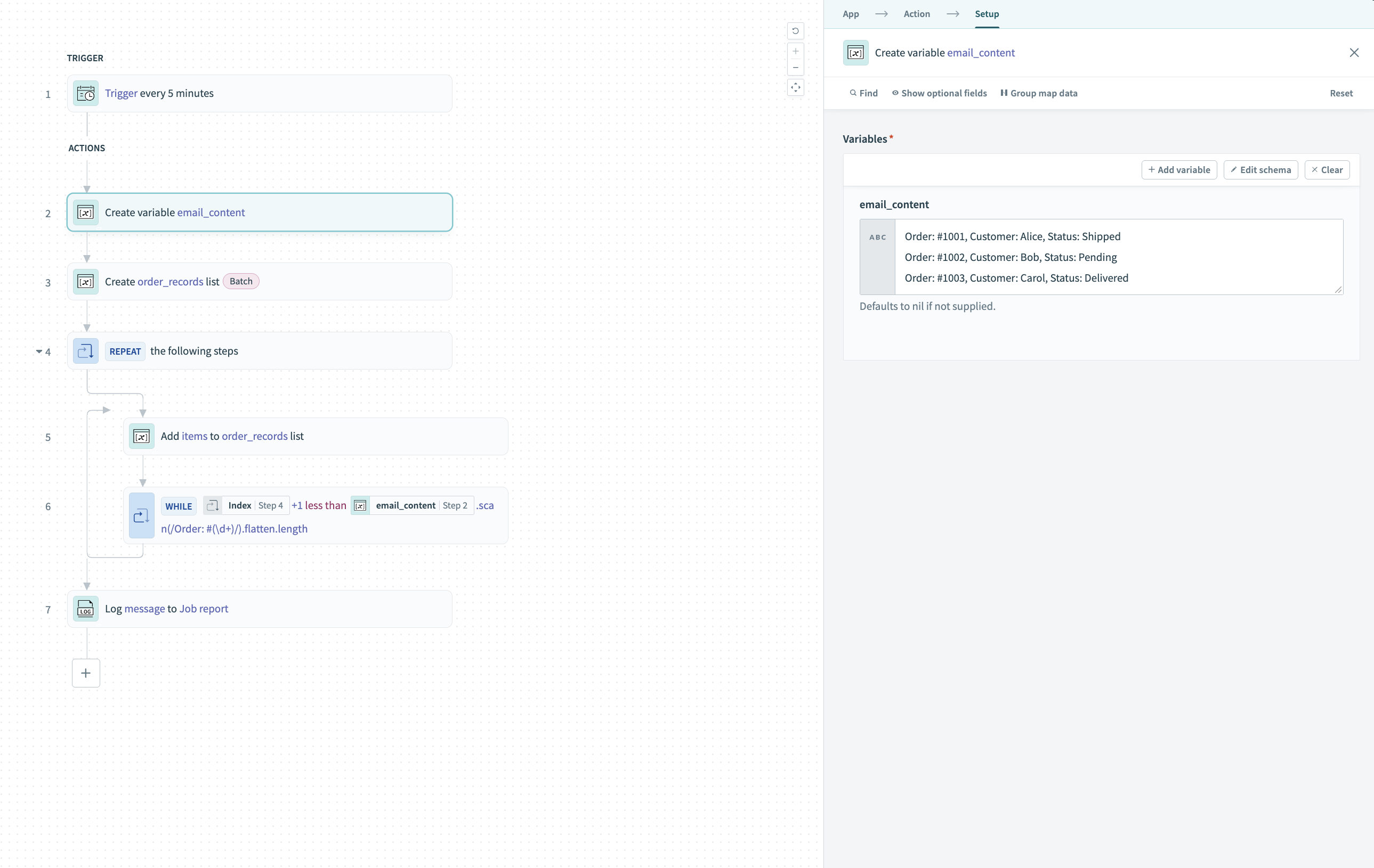 Create variable email_content