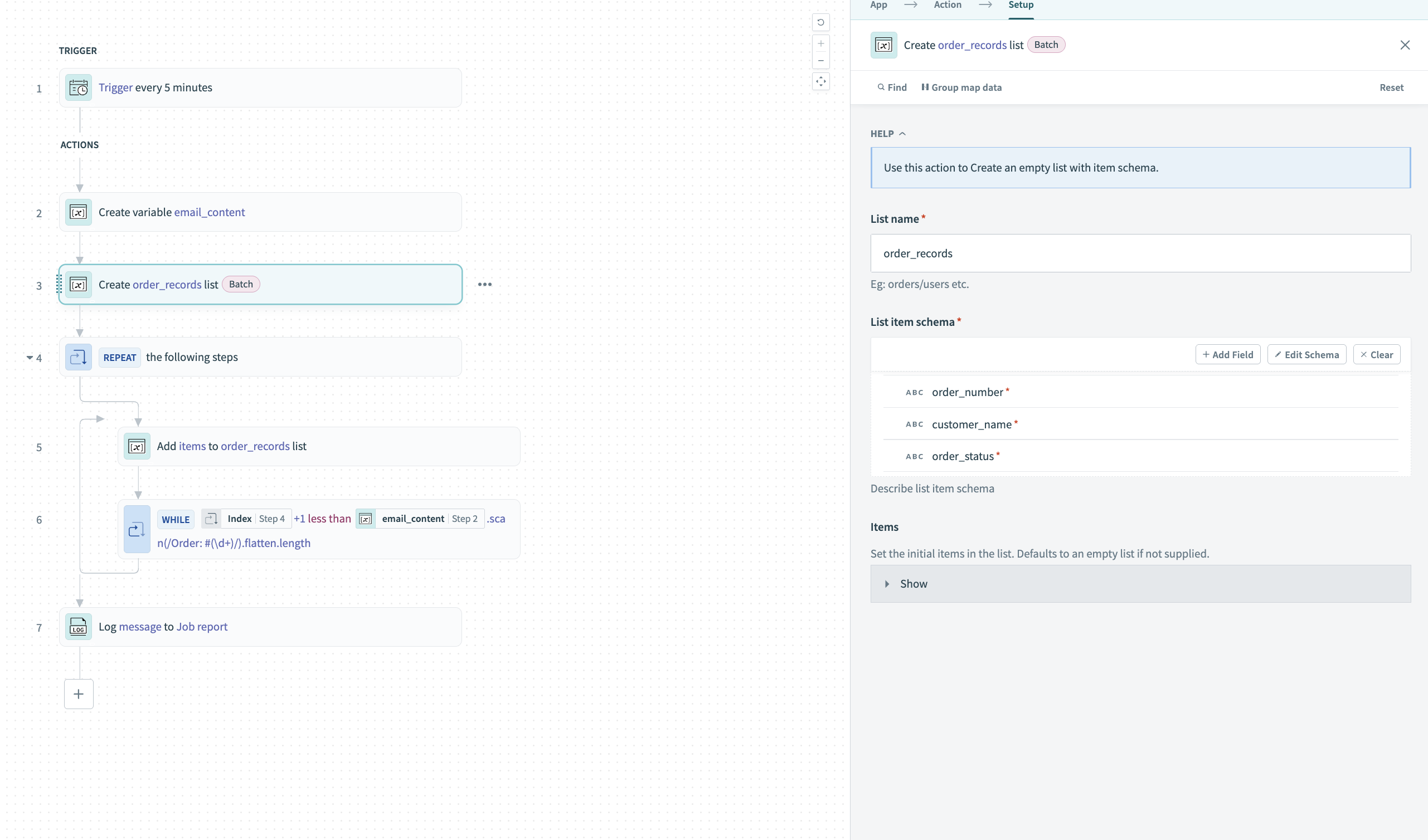 Create list with schema