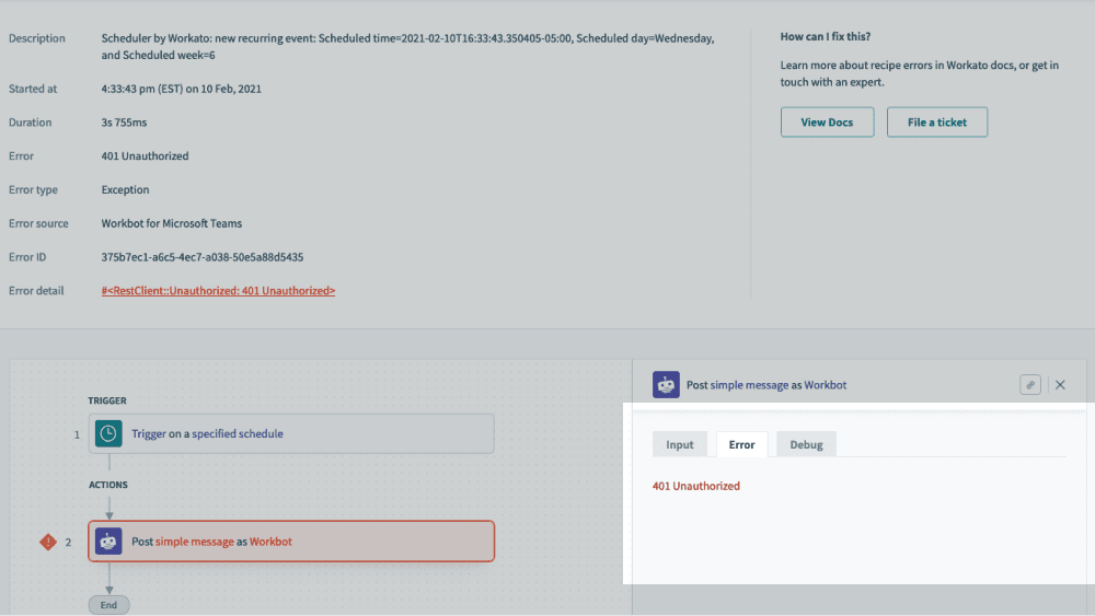 Example of 401 Unauthorized error