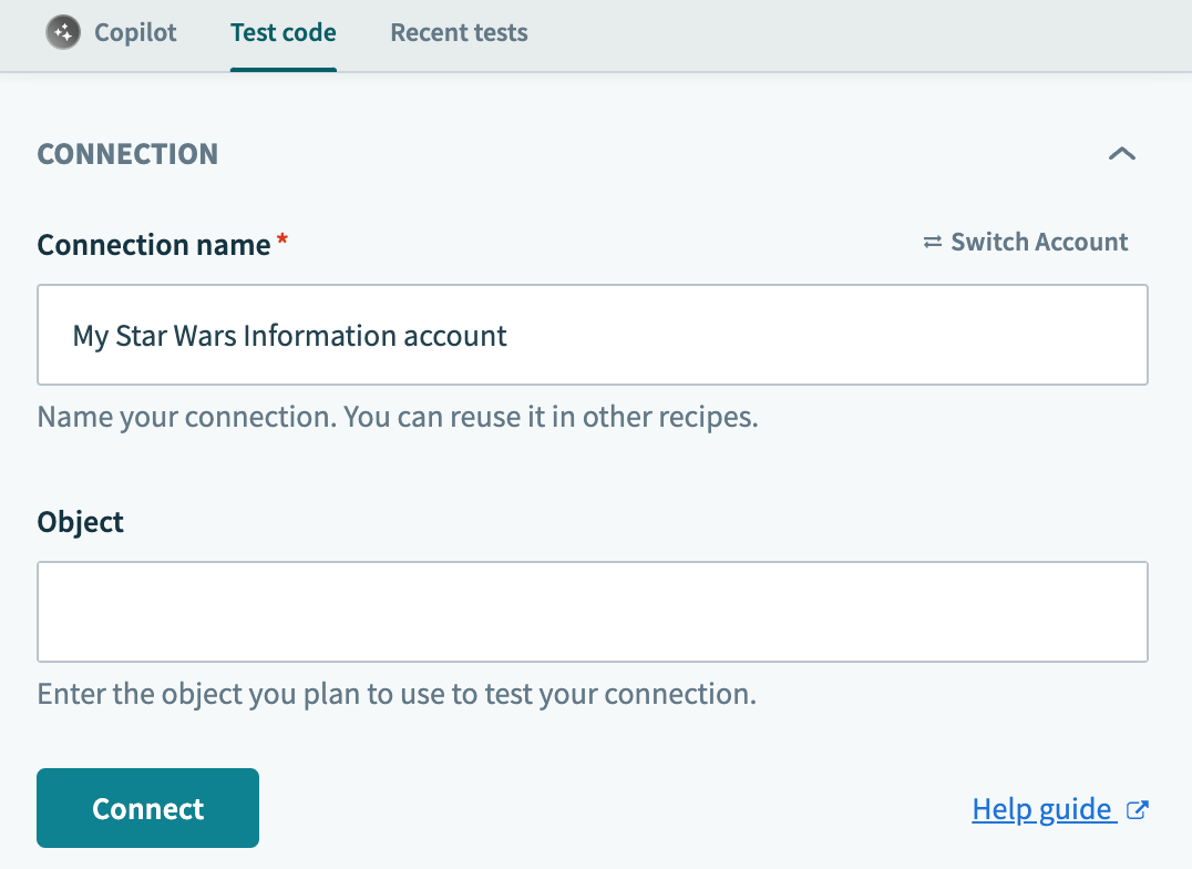 Connection input field