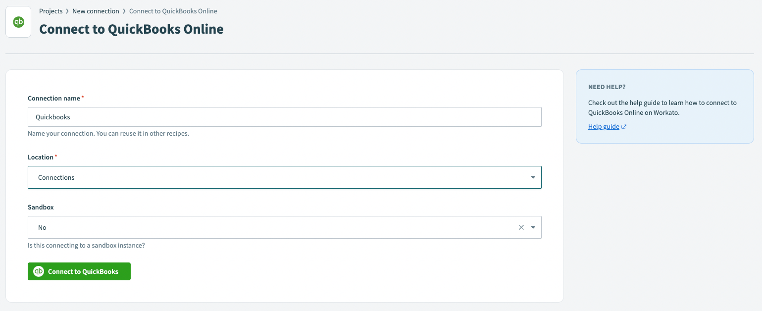 QuickBooks online connection