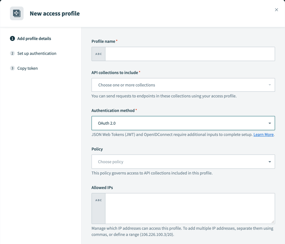 Access profile - OAuth 2.0 Authentication method