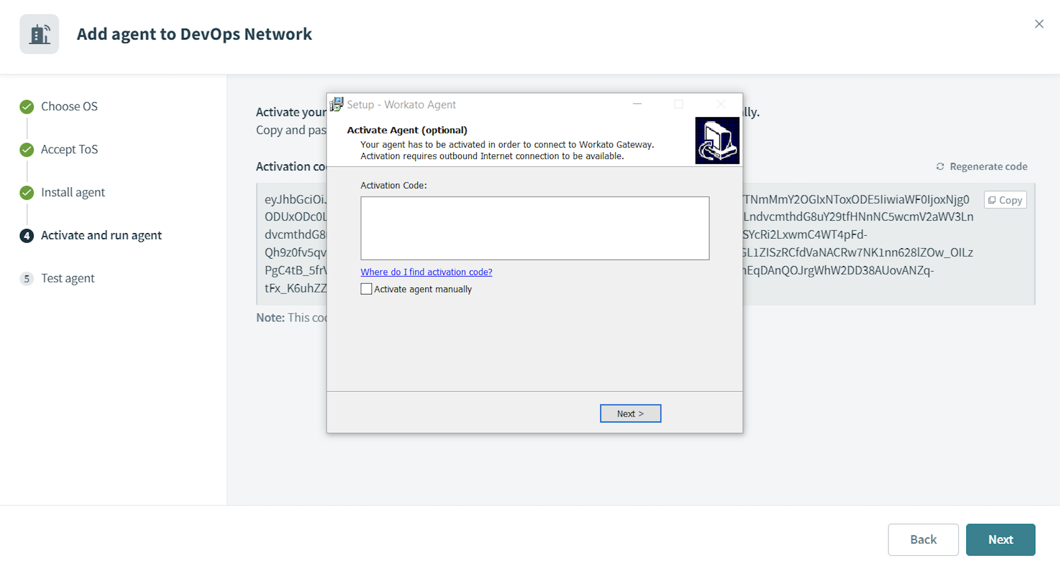 Activate an agent through the installer