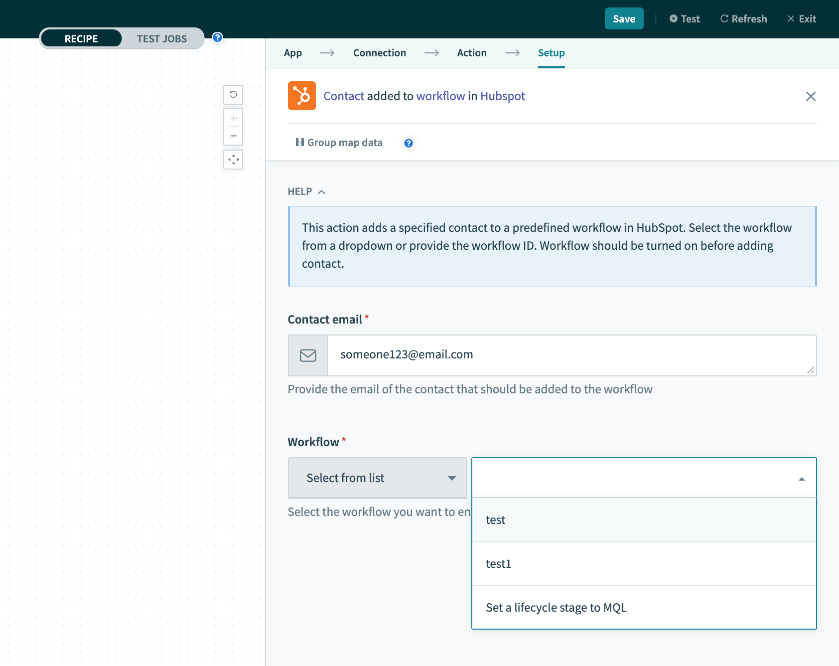 Add contacts to workflow アクション