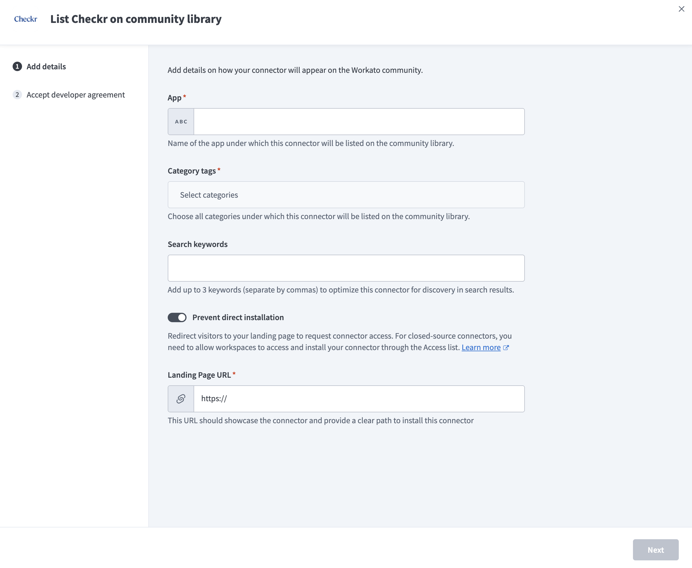 The Add details section