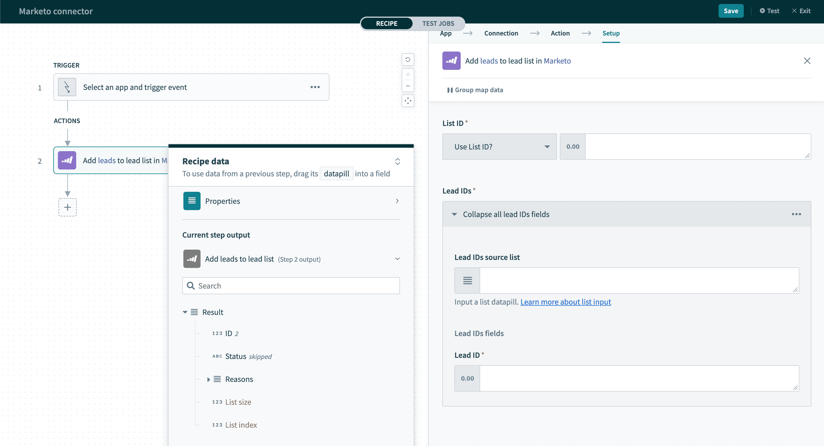 リードリストへのリードの追加アクション