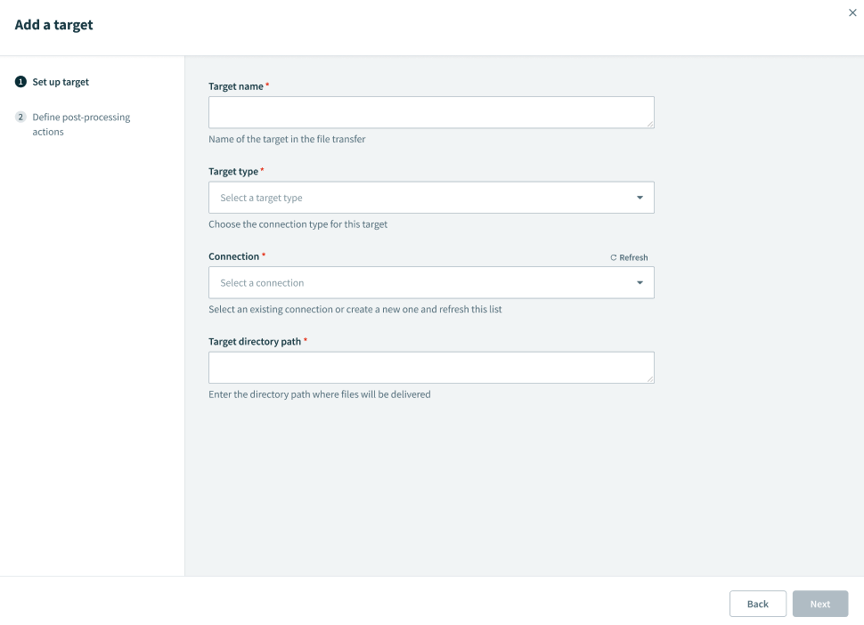 The Add a target setup wizard