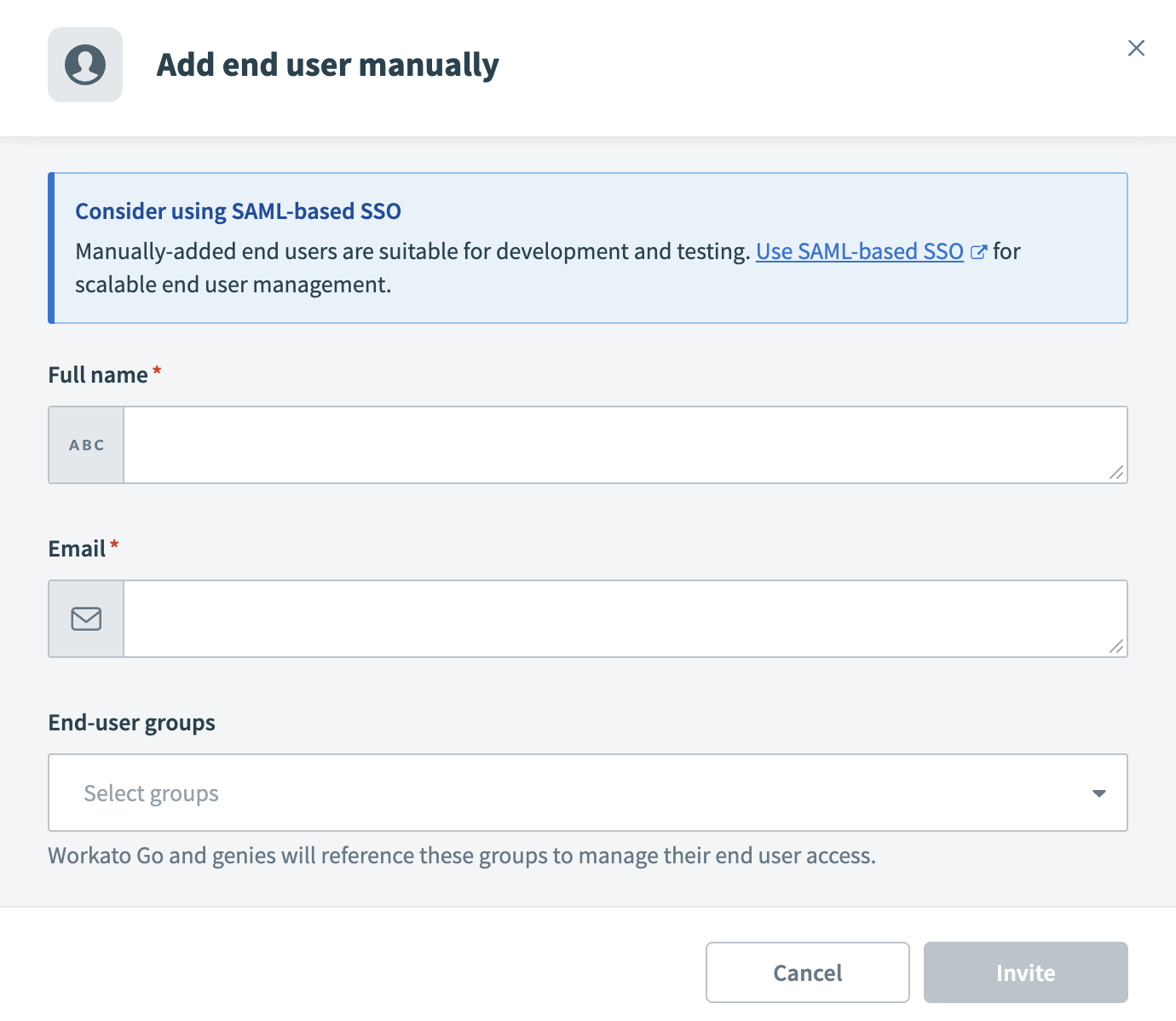 Add a user manually modal