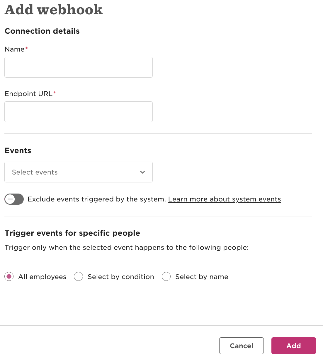 The Add webhook modal
