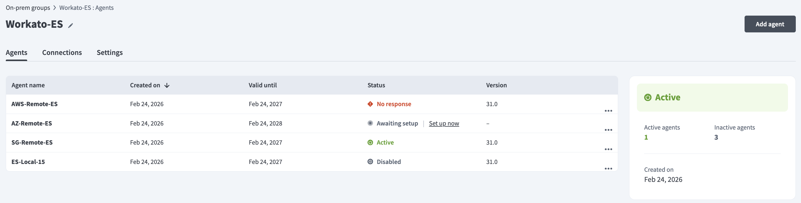 On-prem agents in a group