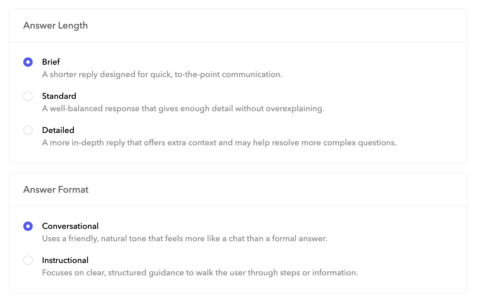 Answer length and format options