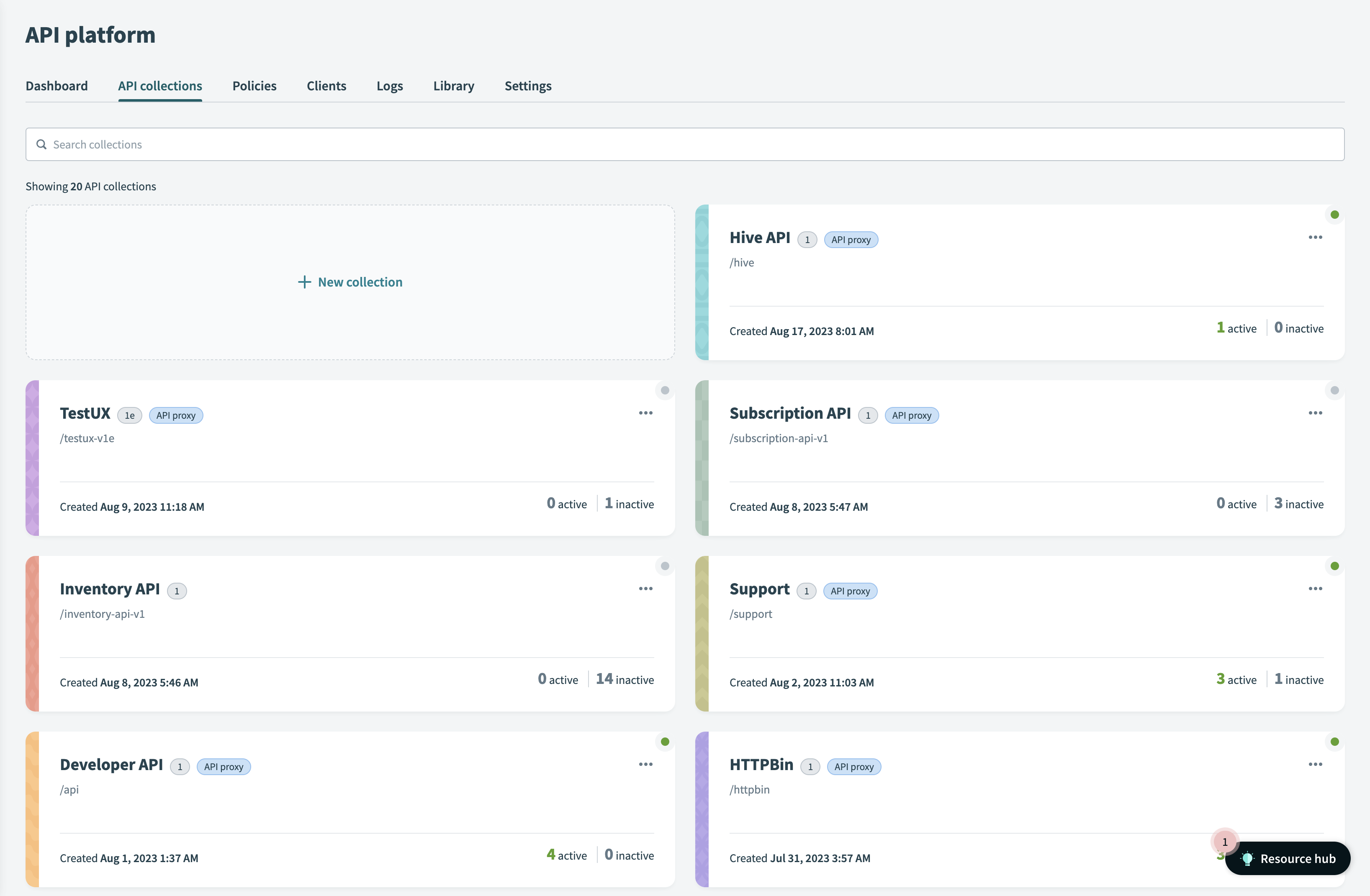 [API collections] タブ